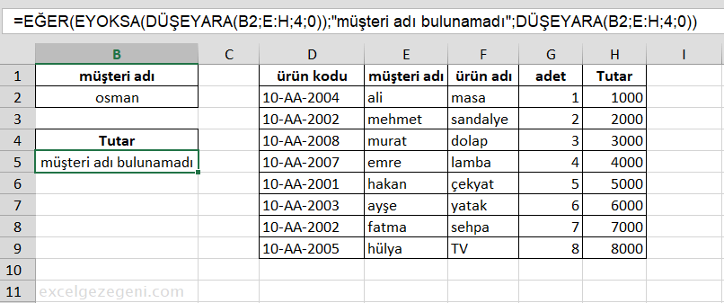 EĞER ile EYOKSA düşeyara