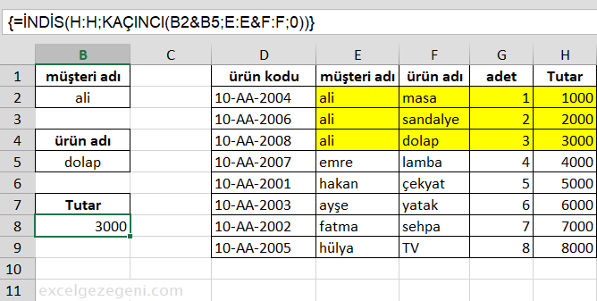 Çoklu Kriter arama düşeyara