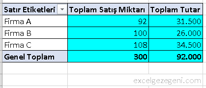 Pivot Tablolarla Çalışma