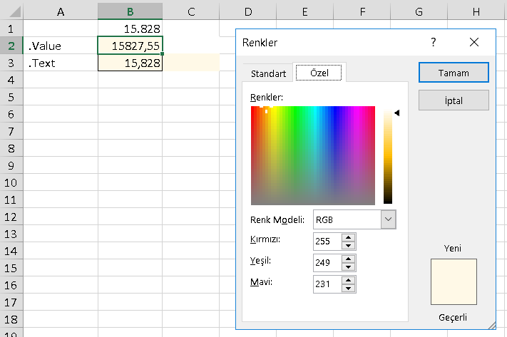 Arkaplan Rengi - Excel Gezegeni Arkaplan Rengi