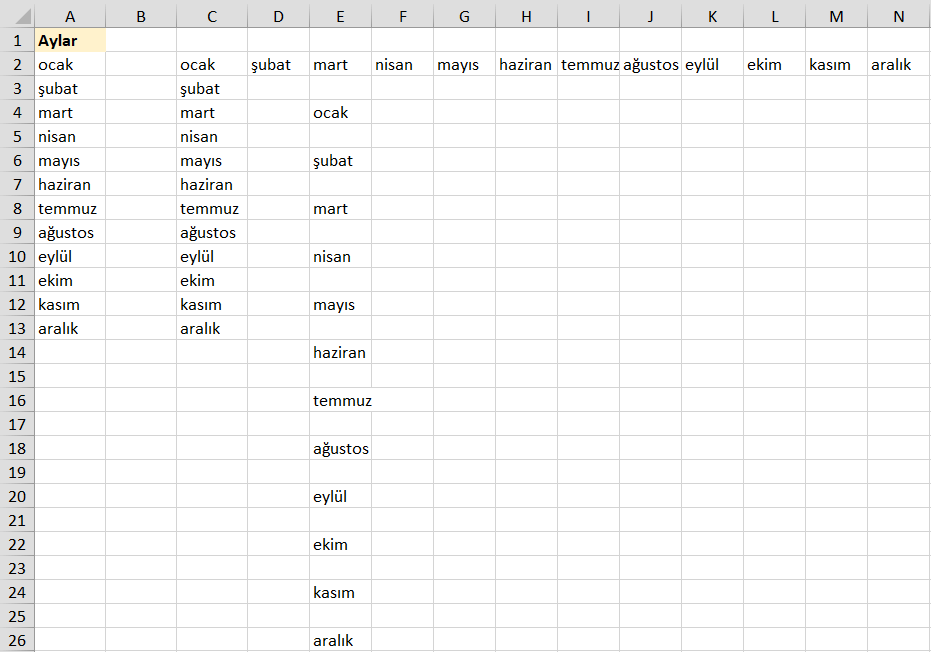 Tek Boyutlu Dizi - Excel Gezegeni Tek Boyutlu Dizi