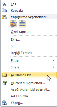 Açıklama Eklemek - Excel Gezegeni Açıklama Eklemek