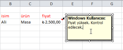 Açıklama Eklemek - Excel Gezegeni Açıklama Eklemek