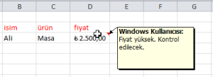 Açıklama Eklemek - Excel Gezegeni Açıklama Eklemek