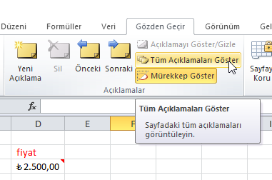 Açıklama Eklemek - Excel Gezegeni Açıklama Eklemek