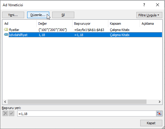 Adlandırılmış Aralık - Excel Gezegeni Adlandırılmış Aralık