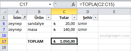 ALTTOPLAM - Excel Gezegeni ALTTOPLAM