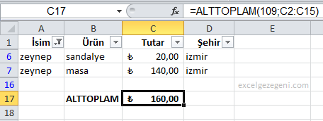 ALTTOPLAM - Excel Gezegeni ALTTOPLAM