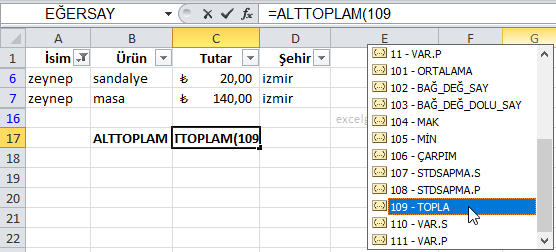 ALTTOPLAM - Excel Gezegeni ALTTOPLAM