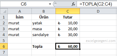 ALTTOPLAM - Excel Gezegeni ALTTOPLAM