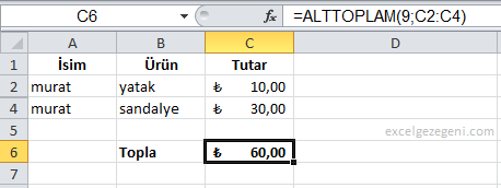 ALTTOPLAM - Excel Gezegeni ALTTOPLAM