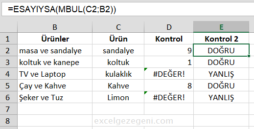 Belirli Bir Metin İçermesinin Kontrolü - Excel Gezegeni Belirli Bir Metin İçermesinin Kontrolü