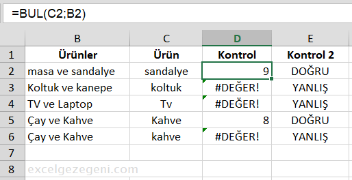 Belirli Bir Metin İçermesinin Kontrolü - Excel Gezegeni Belirli Bir Metin İçermesinin Kontrolü