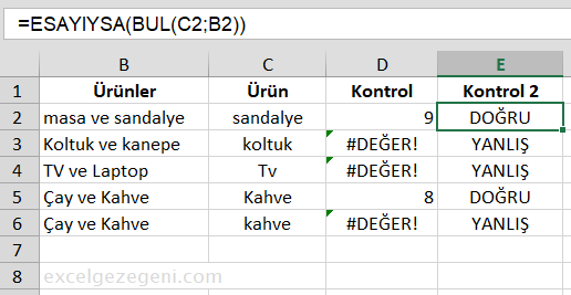 Belirli Bir Metin İçermesinin Kontrolü - Excel Gezegeni Belirli Bir Metin İçermesinin Kontrolü