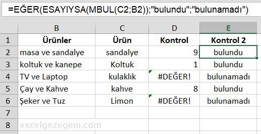 Belirli Bir Metin İçermesinin Kontrolü - Excel Gezegeni Belirli Bir Metin İçermesinin Kontrolü