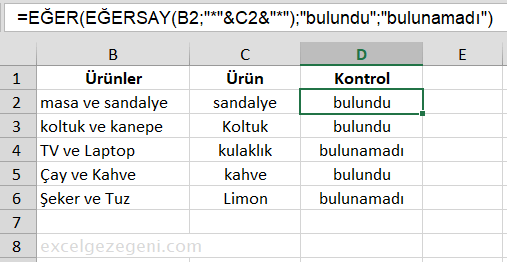 Belirli Bir Metin İçermesinin Kontrolü - Excel Gezegeni Belirli Bir Metin İçermesinin Kontrolü