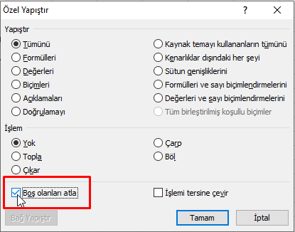 Boş Olanları Atla - Excel Gezegeni Boş Olanları Atla
