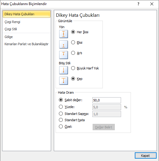 Hata Çubukları - Excel Gezegeni Hata Çubukları