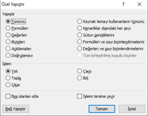 Yapıştırma Seçenekleri - Excel Gezegeni Yapıştırma Seçenekleri