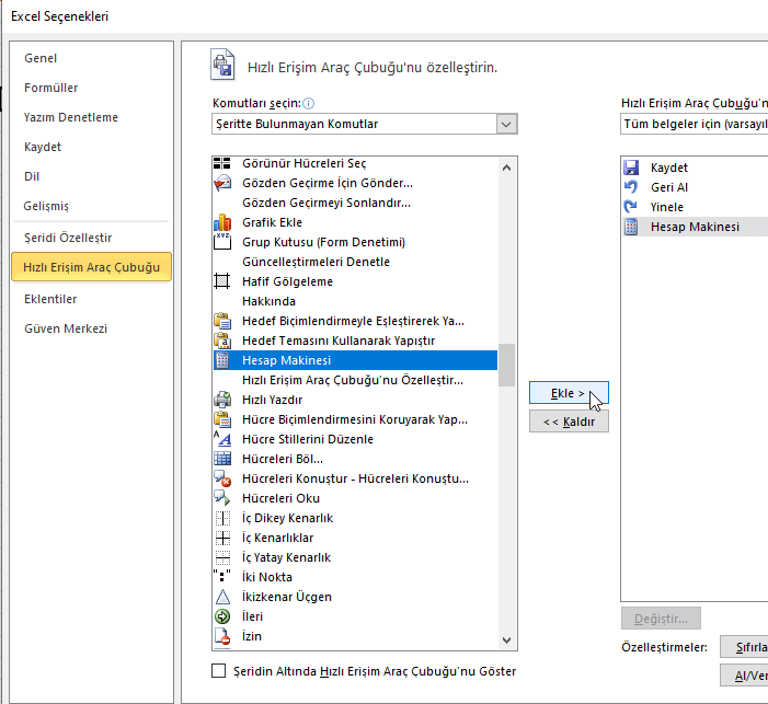 Hızlı Erişim Araç Çubuğu - Excel Gezegeni Hızlı Erişim Araç Çubuğu