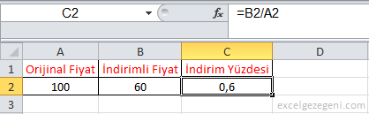 İndirim Hesaplama - Excel Gezegeni İndirim Hesaplama