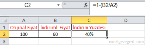 İndirim Hesaplama - Excel Gezegeni İndirim Hesaplama