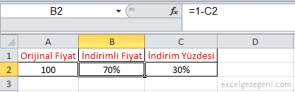 İndirim Hesaplama - Excel Gezegeni İndirim Hesaplama