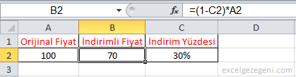 İndirim Hesaplama - Excel Gezegeni İndirim Hesaplama