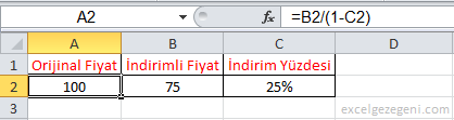 İndirim Hesaplama - Excel Gezegeni İndirim Hesaplama