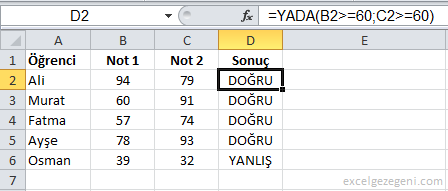 Mantıksal Fonksiyonlar - Excel Gezegeni Mantıksal Fonksiyonlar