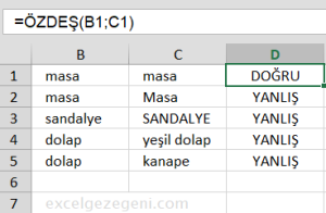 Metni Karşılaştırma - Excel Gezegeni Metni Karşılaştırma