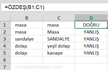 Metni Karşılaştırma - Excel Gezegeni Metni Karşılaştırma