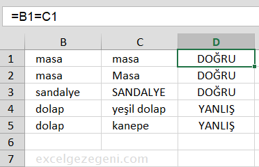 Metni Karşılaştırma - Excel Gezegeni Metni Karşılaştırma