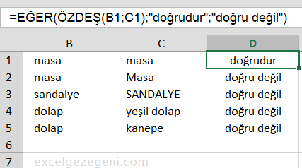 Metni Karşılaştırma - Excel Gezegeni Metni Karşılaştırma