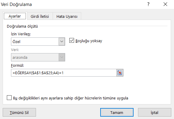 Mükerrer Girişleri Önleme - Excel Gezegeni Mükerrer Girişleri Önleme