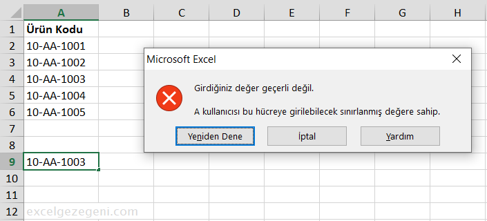 Mükerrer Girişleri Önleme - Excel Gezegeni Mükerrer Girişleri Önleme