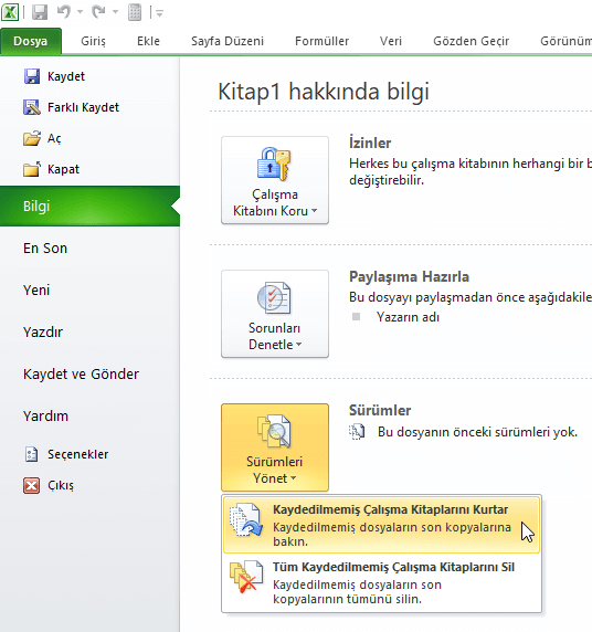 Otomatik Kurtarma - Excel Gezegeni Otomatik Kurtarma