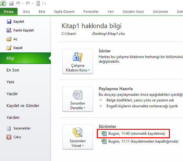 Otomatik Kurtarma - Excel Gezegeni Otomatik Kurtarma