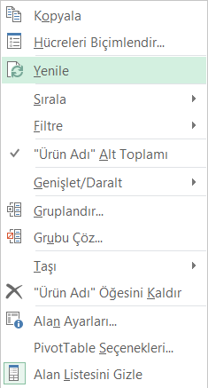 Pivot Tabloyu Güncelleme - Excel Gezegeni Pivot Tabloyu Güncelleme