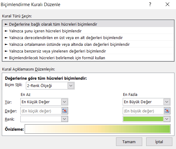 Renk Ölçekleri - Excel Gezegeni Renk Ölçekleri