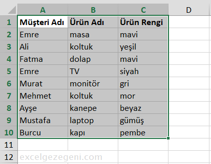 Satırları Gölgelendirmek - Excel Gezegeni Satırları Gölgelendirmek