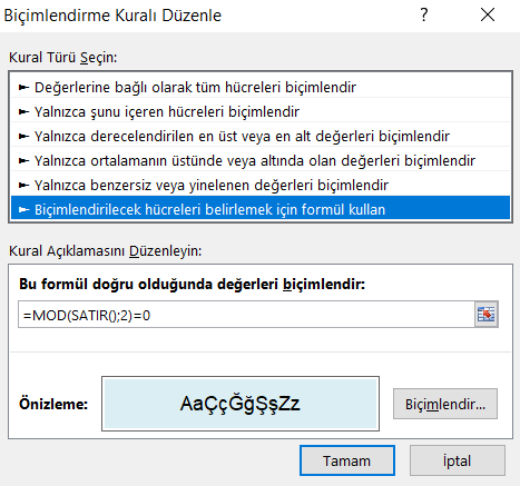 Satırları Gölgelendirmek - Excel Gezegeni Satırları Gölgelendirmek