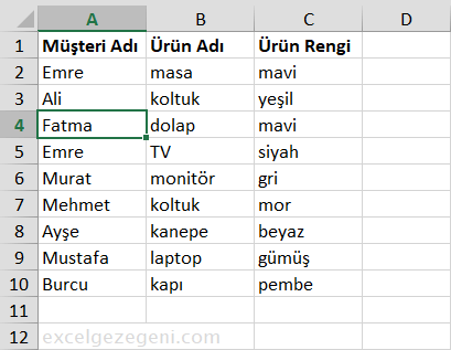 Satırları Gölgelendirmek - Excel Gezegeni Satırları Gölgelendirmek