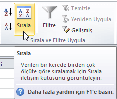 Sıralama - Excel Gezegeni Sıralama