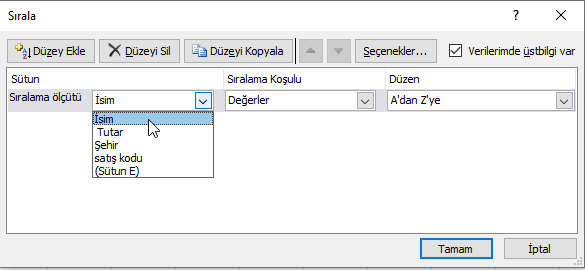 Sıralama - Excel Gezegeni Sıralama