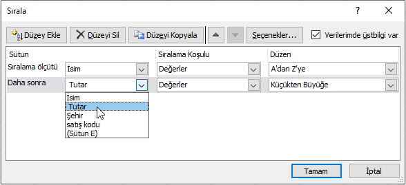Sıralama - Excel Gezegeni Sıralama