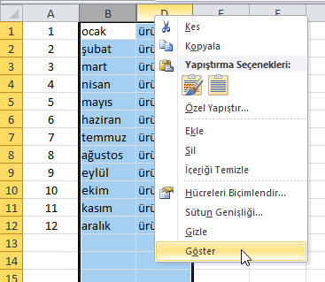 Sütunları veya Satırları Gizlemek - Excel Gezegeni Sütunları veya Satırları Gizlemek