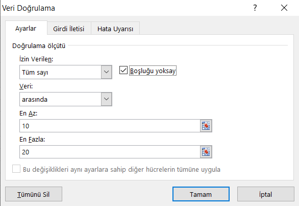 Veri Doğrulama - Excel Gezegeni Veri Doğrulama