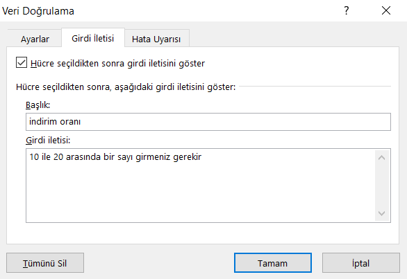 Veri Doğrulama - Excel Gezegeni Veri Doğrulama