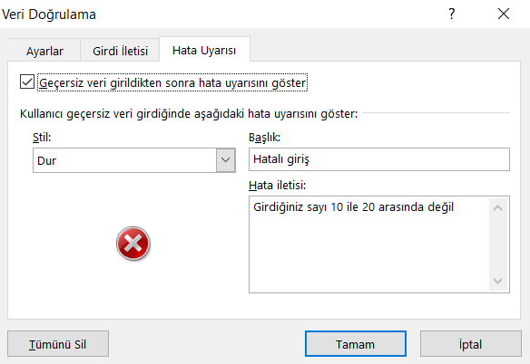 Veri Doğrulama - Excel Gezegeni Veri Doğrulama